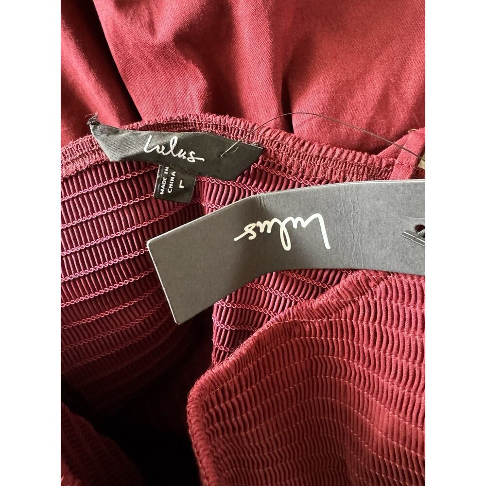 NWD Lulus Tandria Burgundy Smocked Sleeveless Midi Dress Size Large - Picture 8 of 9